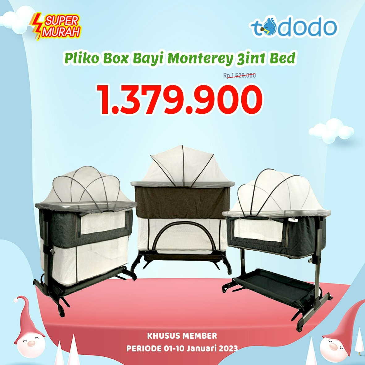 Tododo - PLIKO BOX BABY MONTEREY 3IN1 BABY BED B 809 R